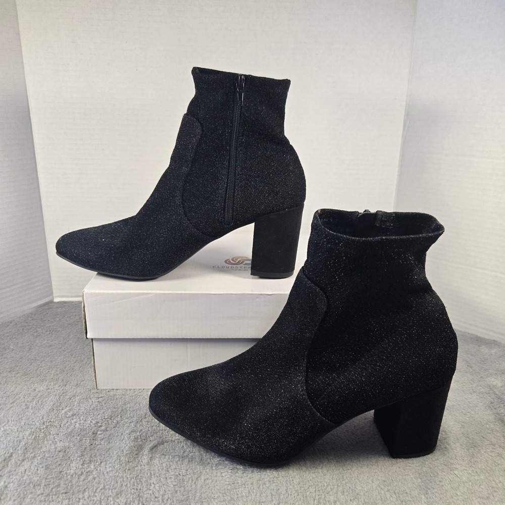 Mari A. Ma-Itsie Black Shimmer Fabric Block Heel Ankle Boots Womens 9.5 M